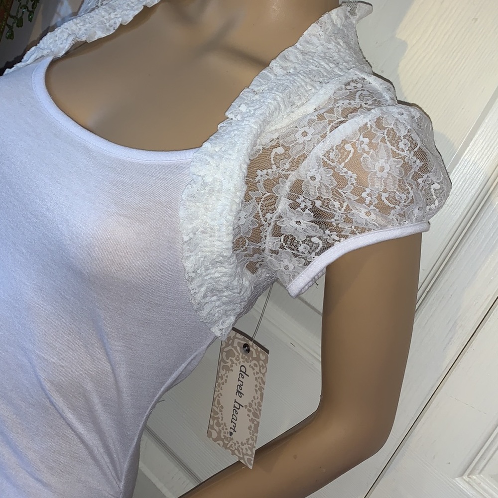 Y2K white  lace jacket bolero puff sleeve hourglass tunic tank top M NWT